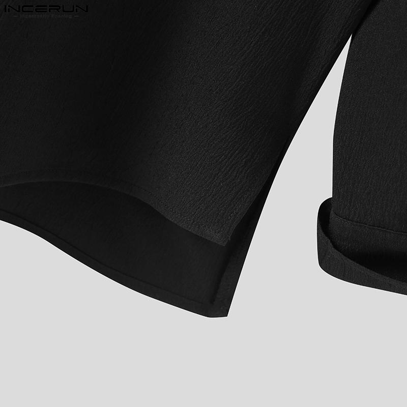 INCERUN Весенние мужские однотонные рубашки с длинными рукавами, топы