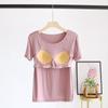 New Summer Ladies Modal Pajamas One Piece Top T-Shirt With Chest Pad Short Sleeve Bottoming Shirt Homewear Sleep Wear Women