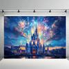 2D Banner: Vibrant Blue Castle Cartoon Photography Background - Photo Booth Background Suitable for Indoor and Outdoor fcl
