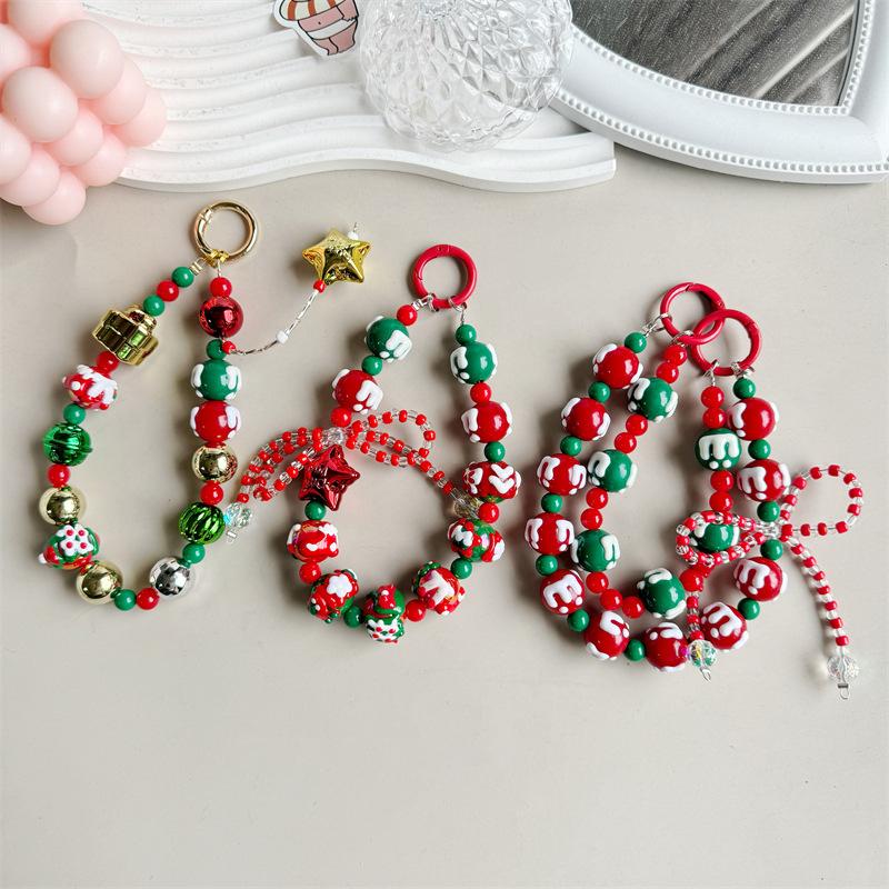 Мультяшный рождественский телефонный шнурок рождественская бисерная цепочка мобильный телефон цепочка кулон анти-потерянный браслет мобильный телефон ремешок брелок