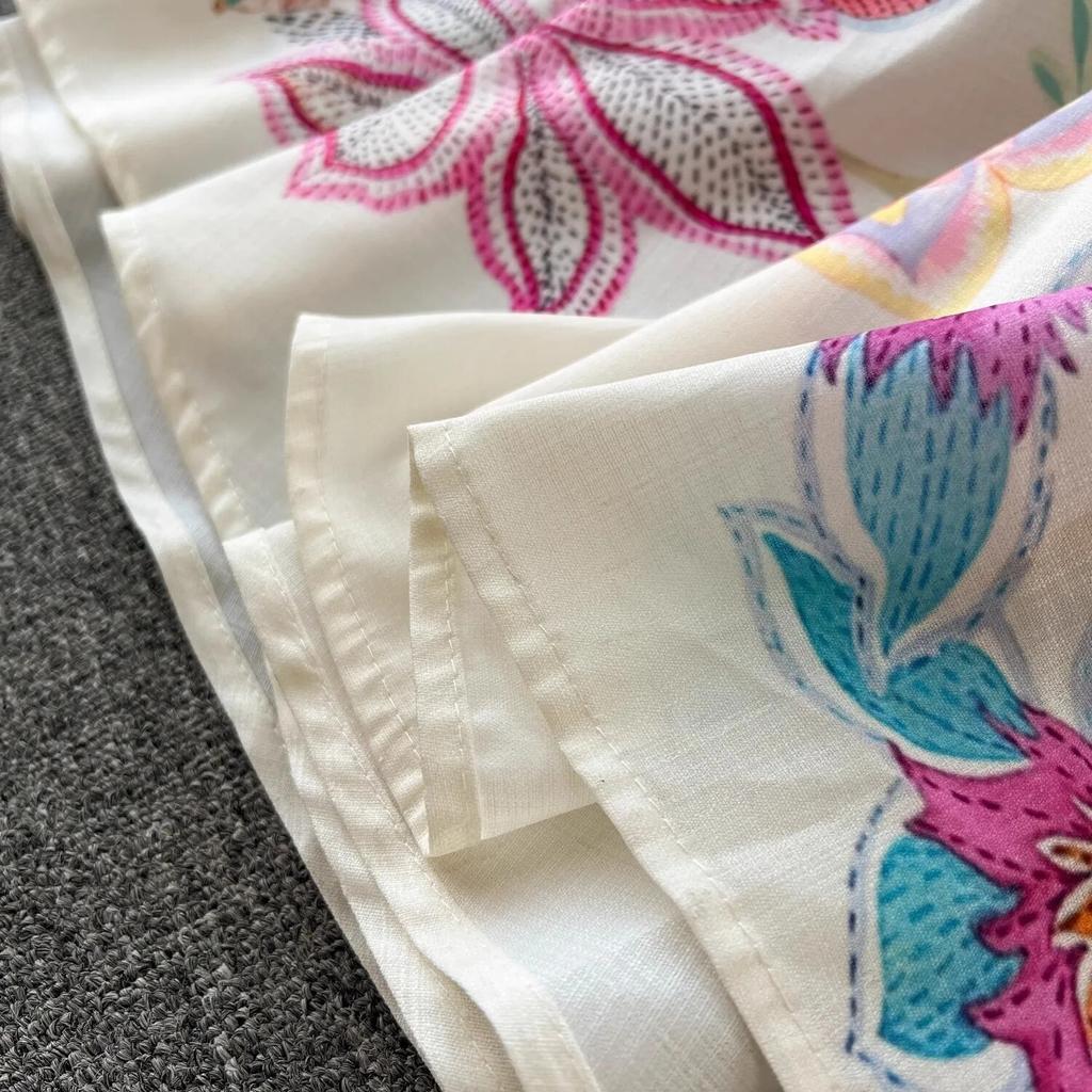 Plus Size Elegant Floral Print Holiday Beach Long Maxi Robe Dresses Women Spring Summer Stand Lantern Sleeve Sashes Robes