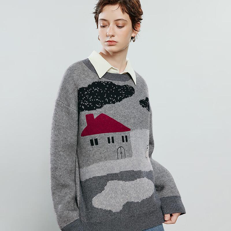 Chuyu Women's Cartoon Jacquard Loose-Fit Sweater