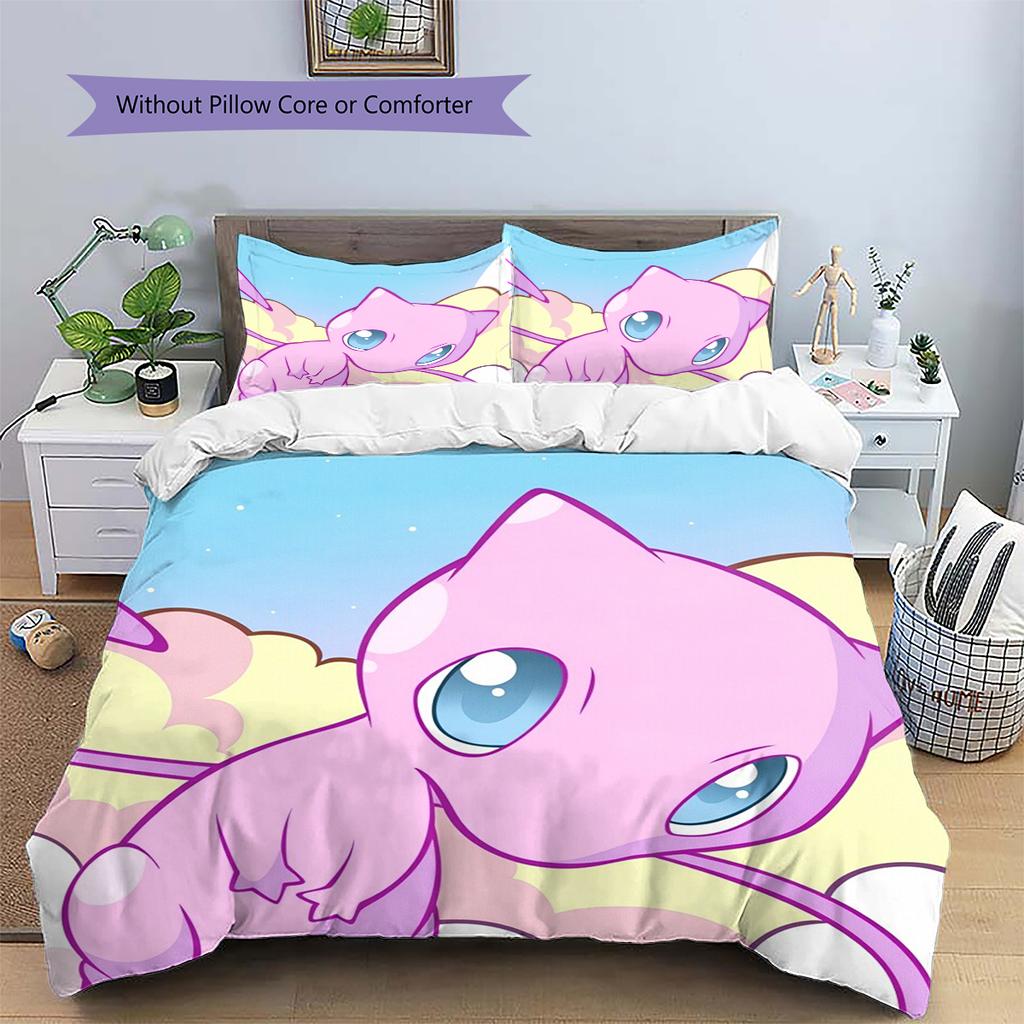 Mew Cartoon Duvet Cover & Pillowcases, Pokemon Fan Bedroom Bedding, Great Gift.chl