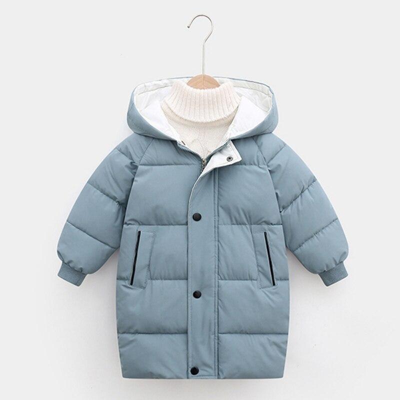 Длинные пуховые пальто для маленьких мальчиков и девочек, легкая верхняя одежда, зимние куртки с капюшоном, пуховая ветрозащитная куртка, верхняя одежда, детская парка с подкладкой, От 4 до 9 лет