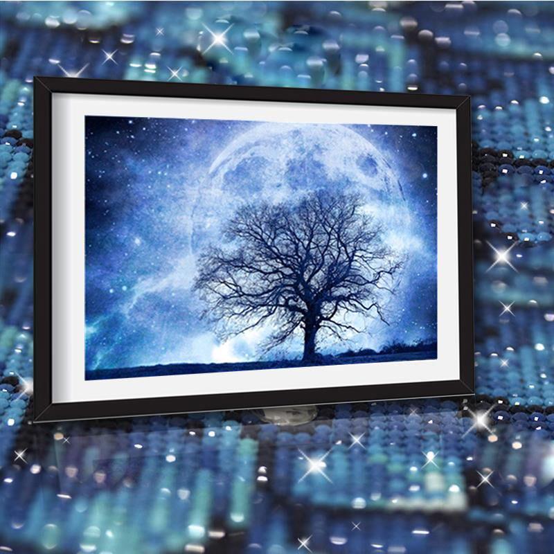 5D Diy Алмазная вышивка Алмазная картина Пейзаж Луна Дерево Вышивка крестиком Алмазная мозаика Главная Подарок