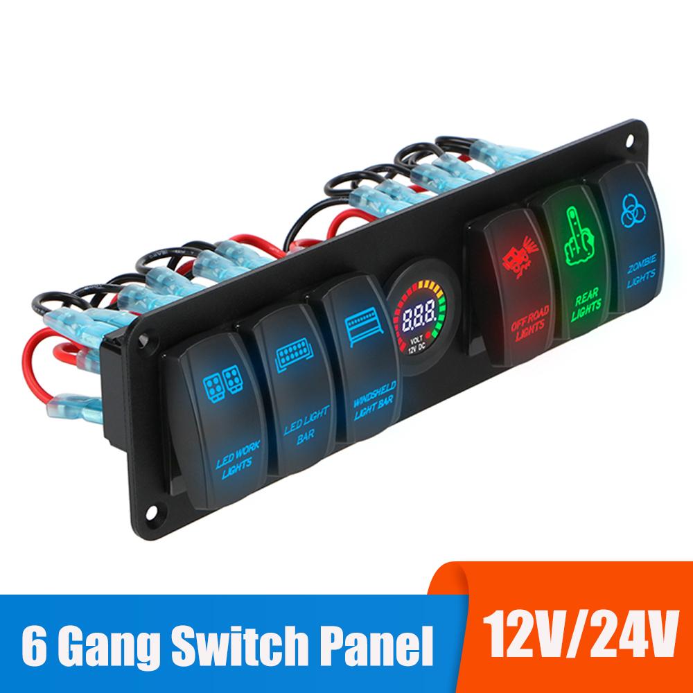 6 Gang 24V 12V Switch Panel Car Light Toggle Truck Buttons Voltage Test RV Caravan Accessories For Boat Marine Trailer CamperGood product