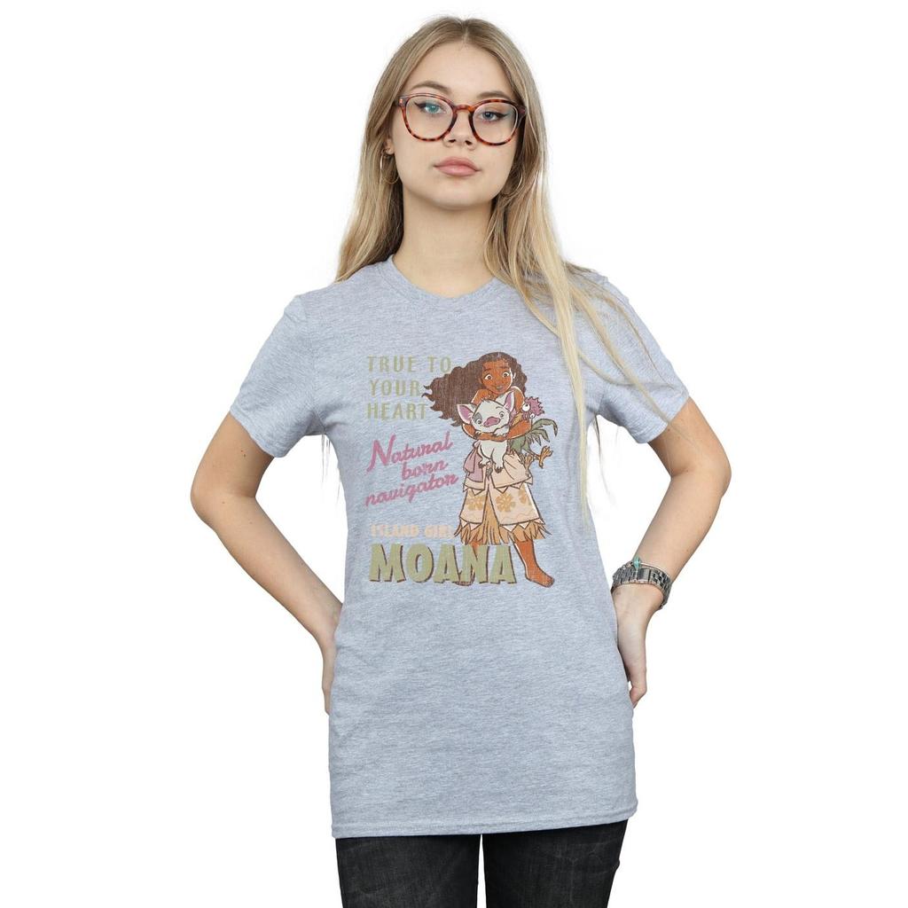 Disney Womens/Ladies Moana Natural Born Navigator Cotton Boyfriend T-Shirt