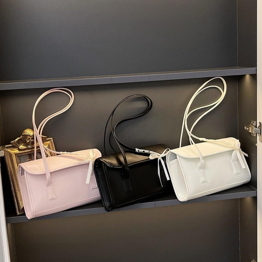 Einfarbige Schleifen-Rips-Schultertasche Freizeit-Damenhandtasche Große Kapazität Unterarmtasche Täglich