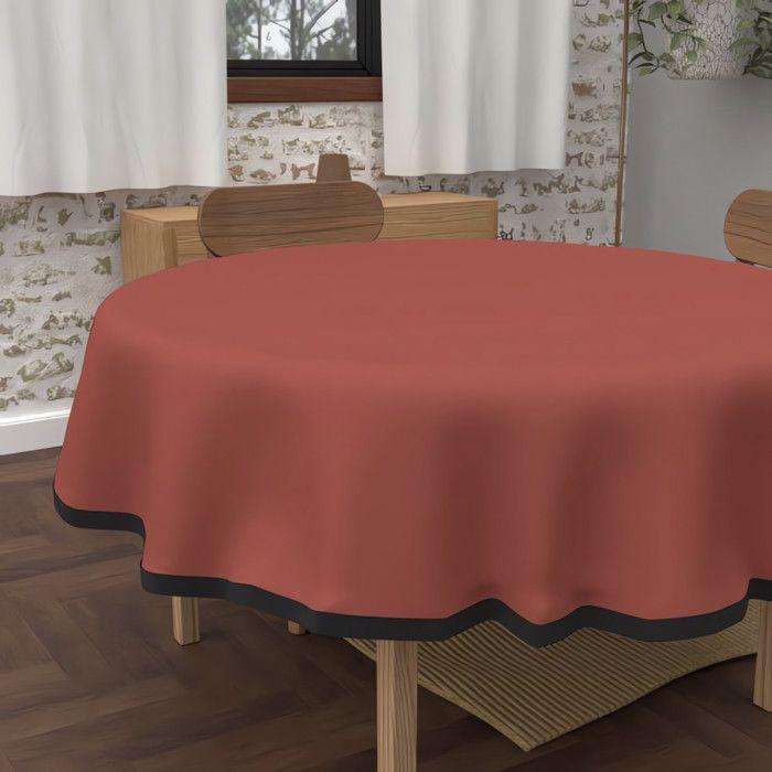 Round Stain-resistant Tablecloth In Washed Microfibre, Diameter 180 Cm, BOHEME Brick, by Soleil d'Ocre