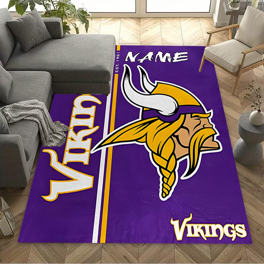 Minnesota Vikings Fan Gear Customize Your Name Area Rug Perfect for Dormitory Hallway Study room Living Rooms Anti-slip Rug Decorate Offices
