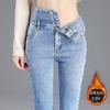 Autumn and winter jeans women's new high-waisted winter high-looking and thin tight-fitting piled thickened small-foot pants