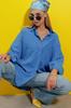 Women's Shirt New Season Fashion Steel Blue Oversize Long Woven Shirt