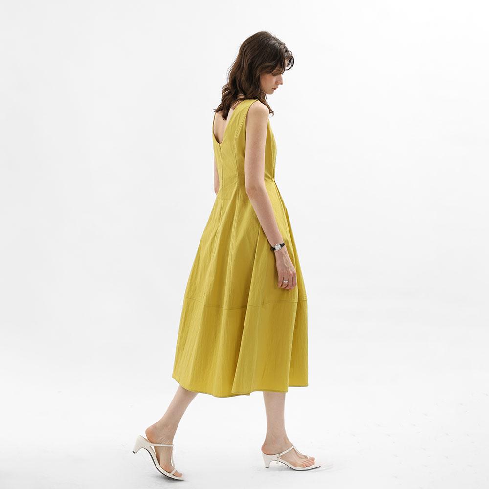Wednesday Delight Wd_Shirring Flare Sleeveless Dress_Olive