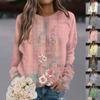 Женская повседневная модная блузка с длинным рукавом и круглым вырезом с цветочным принтом и пуловером