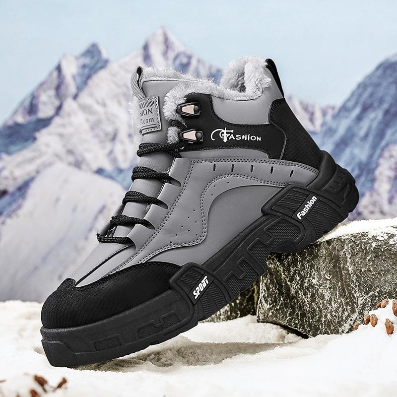Модные модные зимние персонализированные мужские ботинки, новые повседневные походные уличные теплые толстые подошвы, противоскользящие плюшевые мотоциклетные ботинки 2024