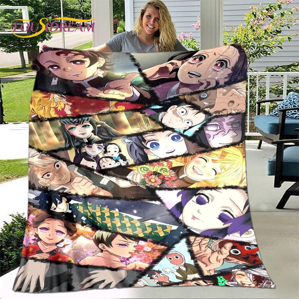 Anime Cartoon Demon Slayer Blanket,Flannel Blanket Throw Blanket,Sherpa Warm Children's Blanket for Living Room Bedroom Beds