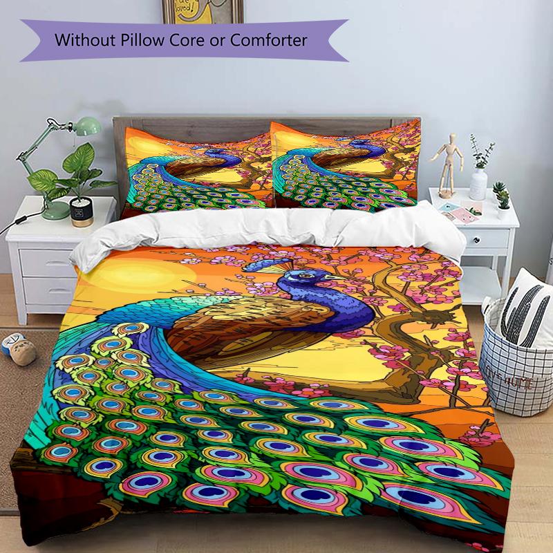 3Pcs Peacock Garden Bedding Set Soft Fabric Duvet Cover Pillowcases Home Christmas Xmas Halloween Gift 1 Duvet Cover 2 Pillowcase G1269