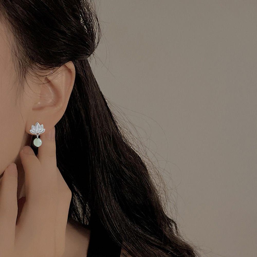 Imitation Lotus Chinese Style Earrings Ear Drop Stud Earrings Women Dangle Earrings