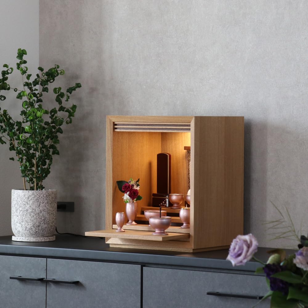 Mini Buddhist Altar Size Body Natural Oak with Ash Height Size 14N "Waltz" (No Doors), 14, Only, Veneer, 42.5cm,