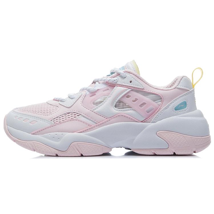 Li Ning Joyful Journey Cushioning Slip Resistant Abrasion Resistant Low top Running Shoes Women's Pink White AGCR044-1