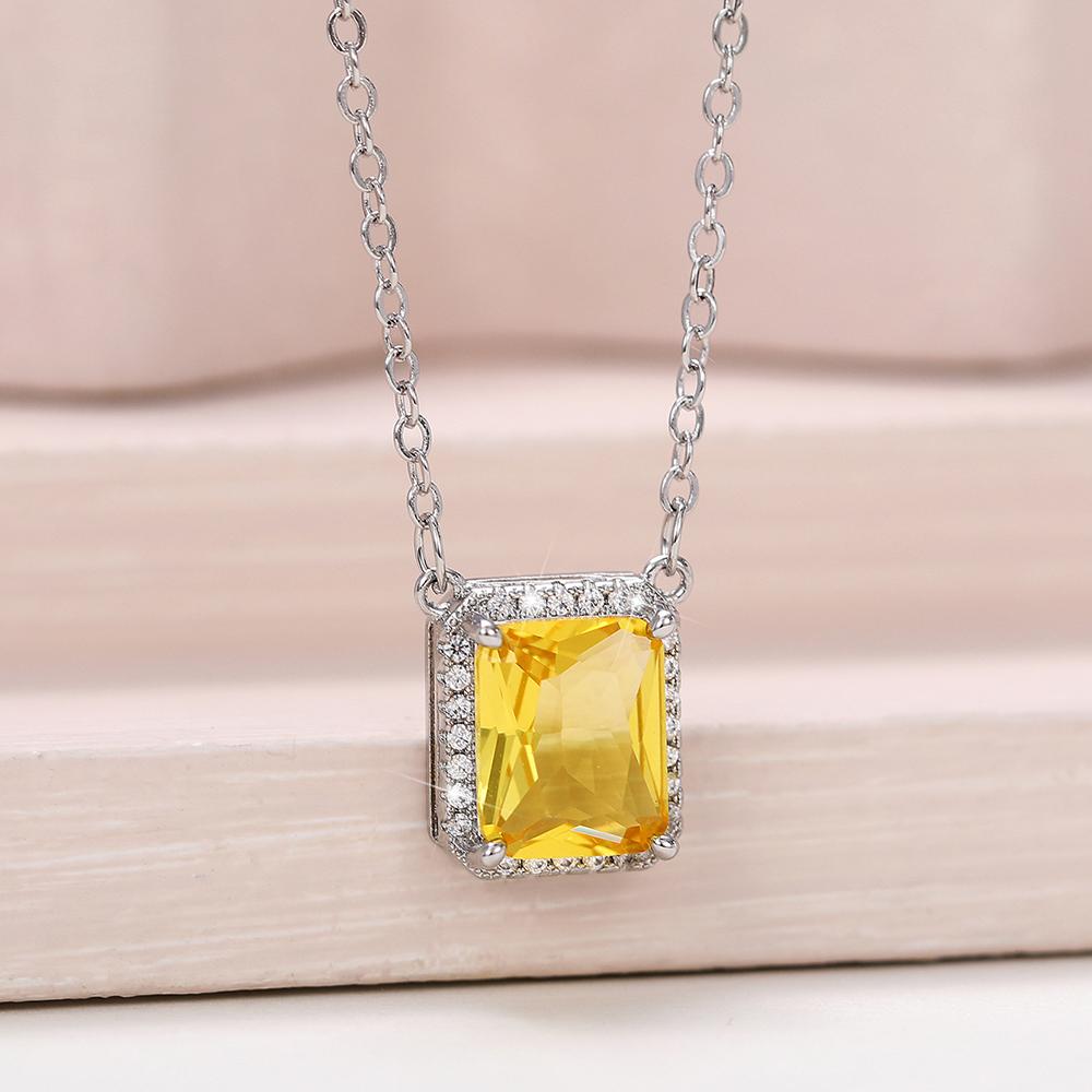 Huitan Aesthetic Colorful Cubic Zirconia Pendant Necklace Women For Wedding Party Temperament Lady 'S Neck Accessory Jewelry