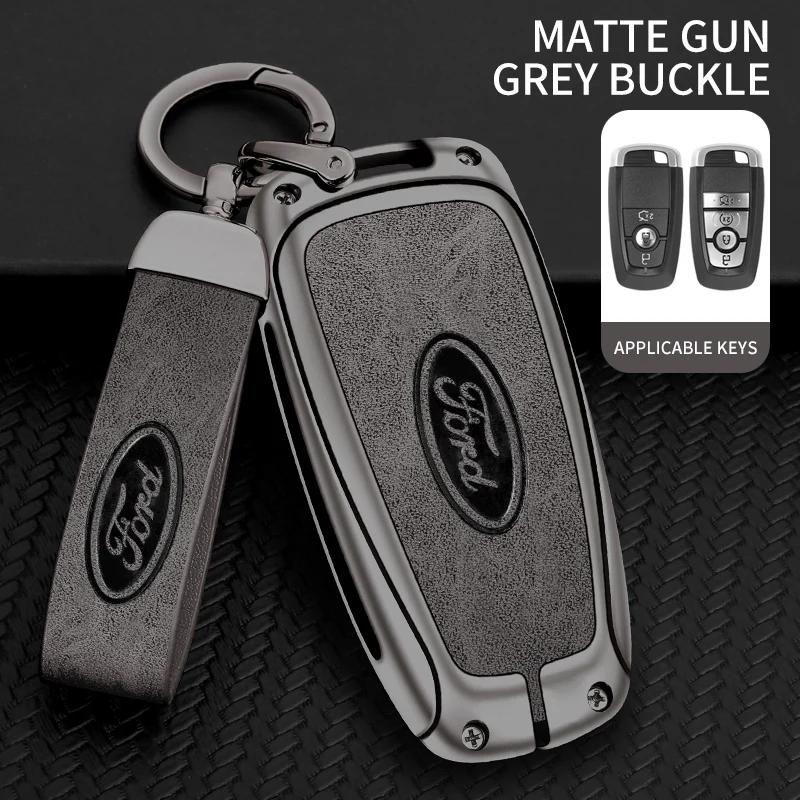 Car Sticker 2025 Hot Car Metal Leather Key Shell Case Ford Fusion Edge Mustang Explorer Expedition Bronco Ecosport Ranger F150 F