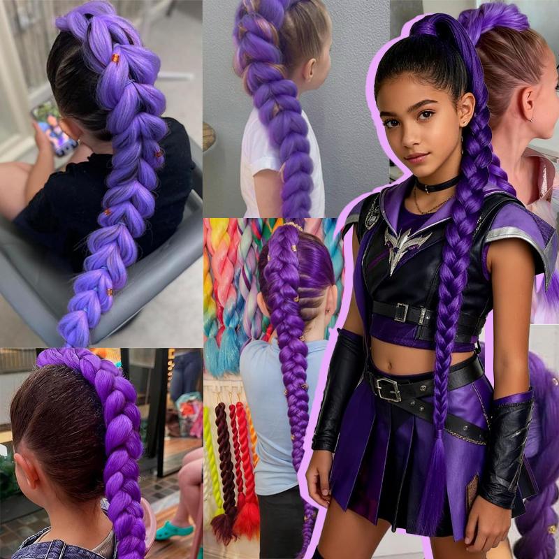 36-дюймовый плетеный фиолетовый парик-хвост Super Long Ponytail с эластичной резинкой для волос для детской вечеринки, косплея, фиолетовый парик
