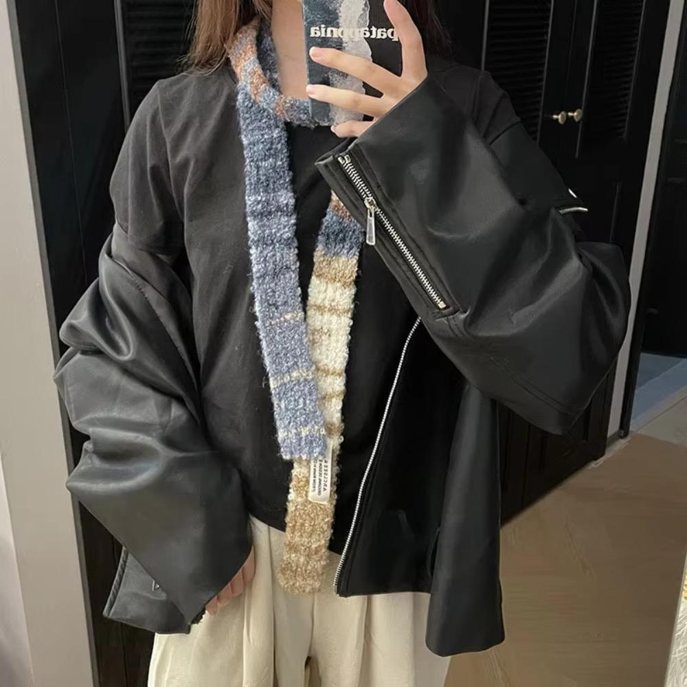 Multicolour Knitted Scarf Rainbow Stripe Thin Scarf Y2K Narrow Strip Scarf