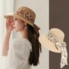Wide Brim Foldable Sun Hat for Women - Elegant Ribbon Bowknot Decor, French Style Straw Travel Beach Hat