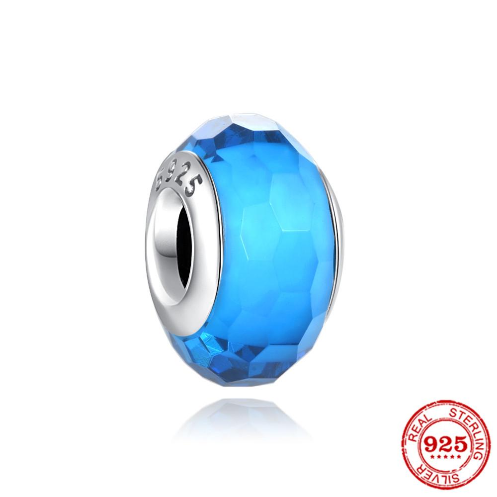 New S925 Sterling Silver Plated Pink Red Green Blue Murano Glass Bead Charm Fit Original Bracelet DIY Jewelry For Girl