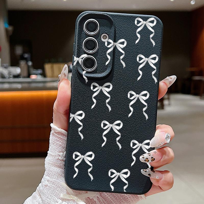 Тонкий матовый чехол с бантом для телефона Samsung S25 S24 FE S23 Ultra S22 A36 A56 A16 A55 A26 A35 из ТПУ кожи с текстурой, мягкий противоударный бампер