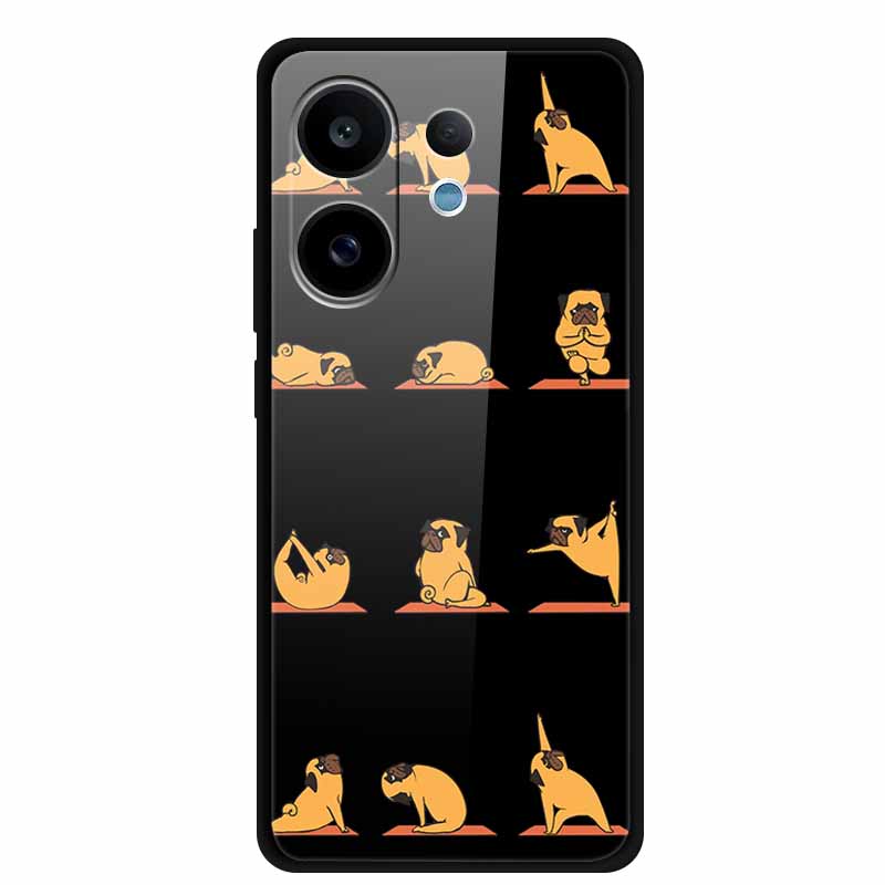Tempered Glass Case For Vivo V60 2025 Phone Case 6.77" Cartoon Cats Hard Back Cover Soft Bumper For Vivo V60 5G Case V 60 Fundas
