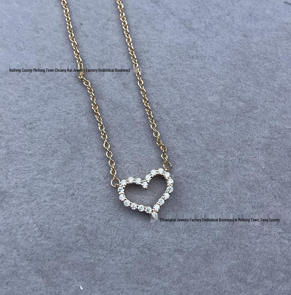 European Tiffany-Style Heart-Shaped Diamond Necklace - Medium Size, Trendy Women's Fashion Accessory
