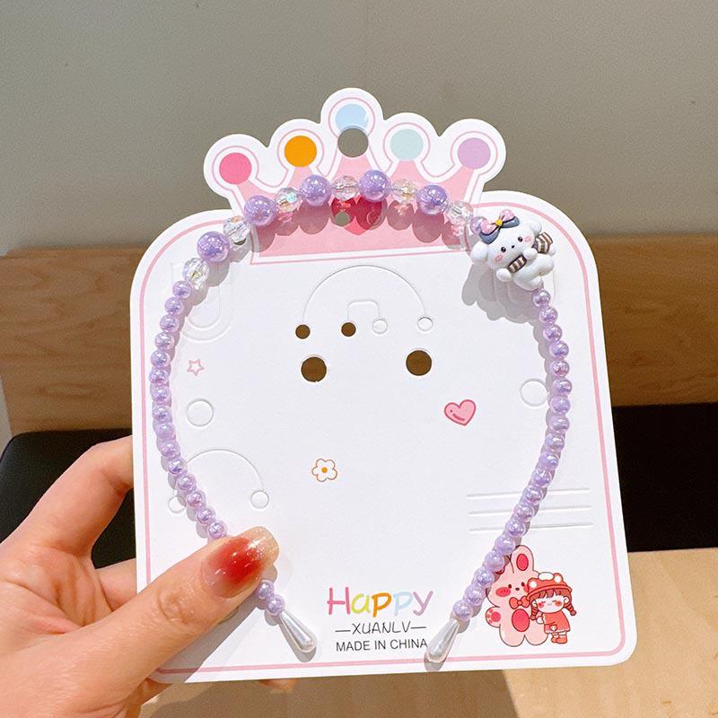 Красочное жемчужное ожерелье и набор украшений: Бисерный браслет, мультяшный ободок, серьги - аксессуары принцессы для девочек