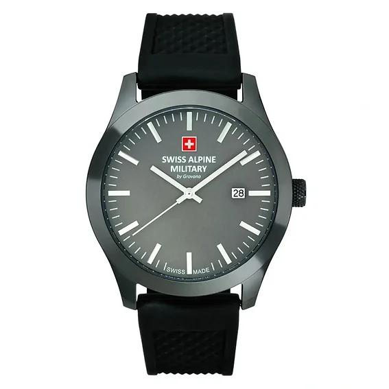 Swiss Alpine Military Combat Basic Каучуковый ремешок Антрацитовый циферблат Кварцевые 7055.1898 100М Мужские часы