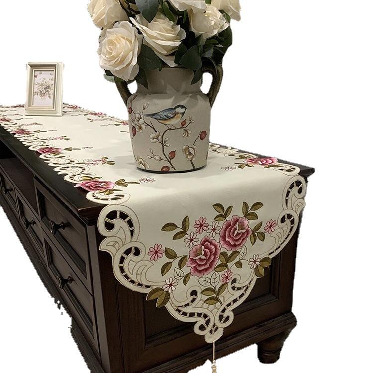 Современный простой вышитый стол с флагом из полиэстеровой ткани, цветок, полая обеденная тумба, тумба под телевизор, длинная скатерть, скатерть, скатерть