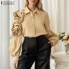Women Turn Down Collar Casual 3D Flowers Splice Long Sleeve Blouse