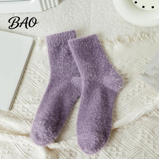 Comfortable Home Lounge Socks Thickened Imitation Mink Velvet for Women, Soft Plush Socks, Thermal Winter Breathable Warm Daily Solid Color