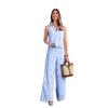 French Summer Embroidered V-Neck Cutout Tank & Wide-Leg Pants Set