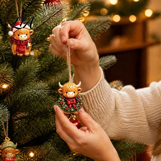 24 Day Christmas Countdown Box Highland Cow Advent Calendar, Cute 3D Mini Figures, PVC Hanging Ornaments for Holidays Farmhouse Holiday