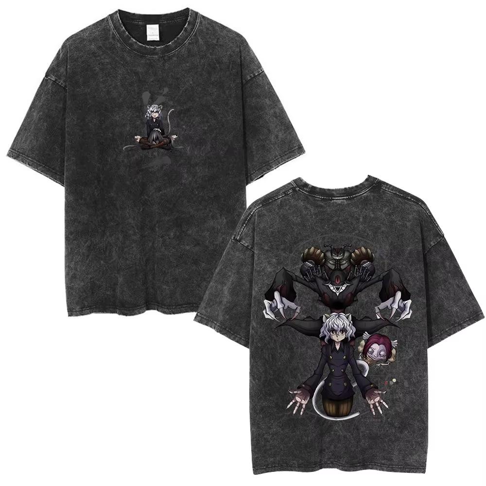 Anime Hunter X Hunter Phantom Troupe Washed Tshirts Hisoka Graphic Print T Shirts Men Women Clothing Cotton Oversized Tee Shirt