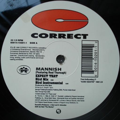 12-дюймовая пластинка MANNISH Expect That 60014102011 Correct Records 1995 US Rap HipHopRB Б/у