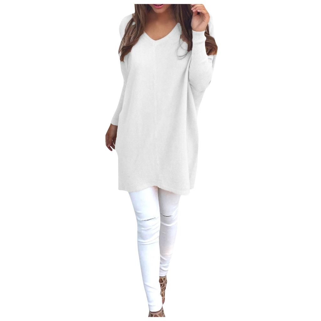 Women's Fashion Solid Color Sweater V-neck Long Sleeve Pullover Sweater