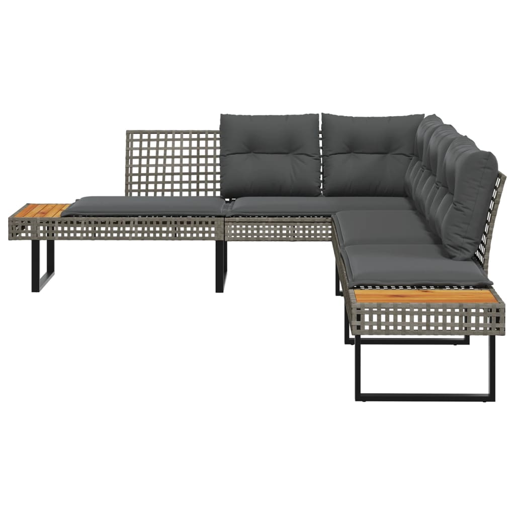 L shaped Garden Sofa with Cushions Grey Poly Rattan and Acacia