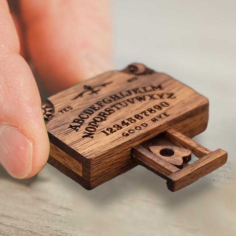 Mini Wood Ouija Board Game Wooden Ouija Board Alphabet Vintage with Planchette Miniature Board Divination Tools for Desk Decor