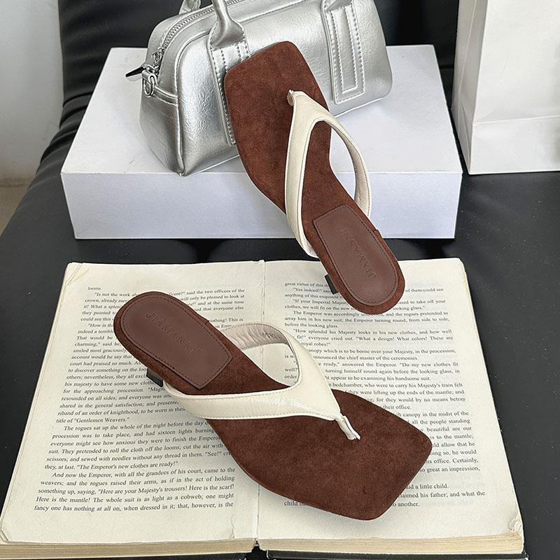 Fashion Fashion Square Toe Ladies Low Heel Slippers Shoes Footwear Female Slides Sandals Women Heeled Slippers Shoes Flip Flops Pumps