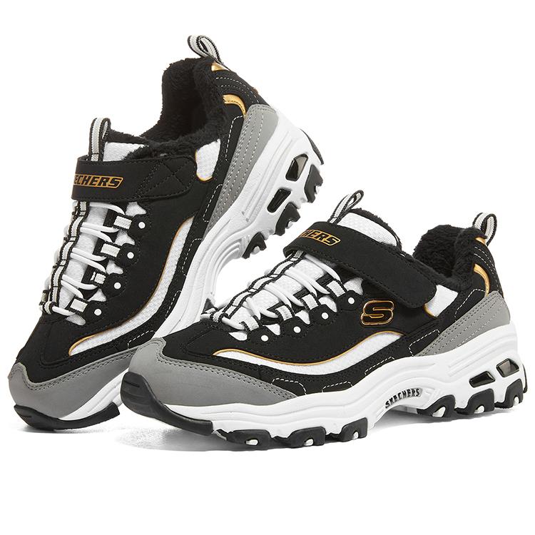 Skechers Синтетическая кожа Отличный Панда Ретро Универсальные Удобные Липучка Плюшевые Амортизирующие Износостойкие Низкие Повседневные Ботинки 302539L-BKGD