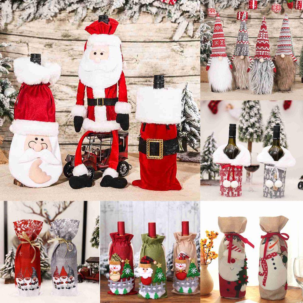 Dinner Party Table Decor Snowman Santa Claus Christmas Ornaments Bottle Dress Up Wine Bottle Cover