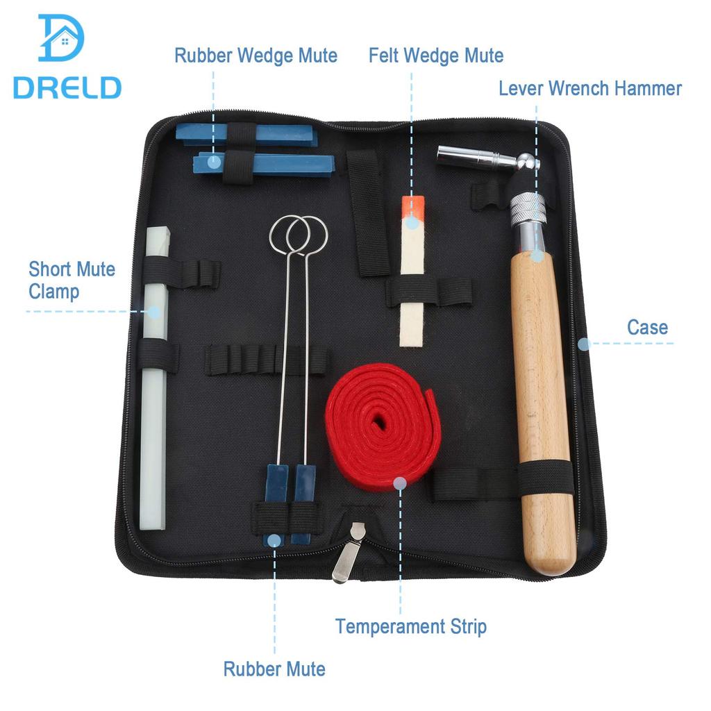 Dreld Piano Tuning Tool Maintenance Tools for Professional Includes Tuning Kit Such As Tuning Tuning Hammer and Storage Case Kit, 11-piece Set,
