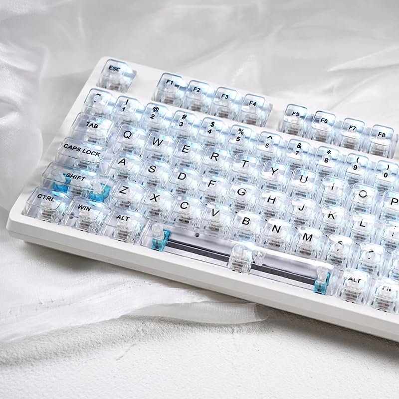 132 Keys Transparent Keycaps Backlit PC Material Keycaps Universal Cherry MX Switch Mechanical Keyboard 61/64/87/104/108 (White)